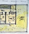 Detail of top floor plan (Sept 08) including one kid's bedroom, part of the WC, and SE elements of the green roof. Not your average post-war brick semi!